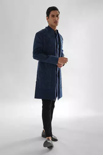 Navy blue arrey achkan set