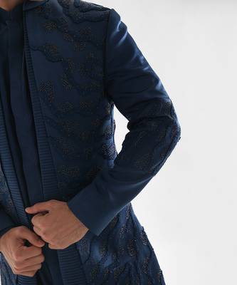 Navy blue arrey achkan set 4