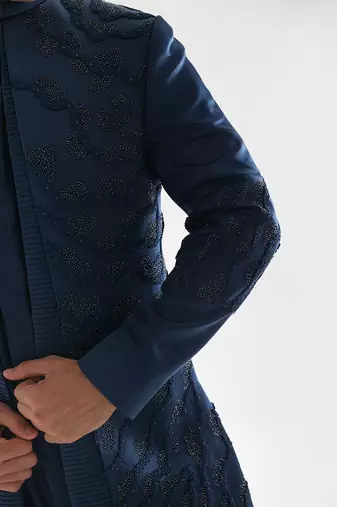 Navy blue arrey achkan set