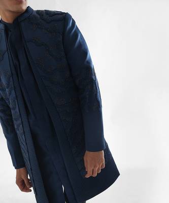 Navy blue arrey achkan set 5
