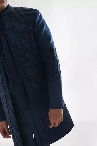 Navy blue arrey achkan set