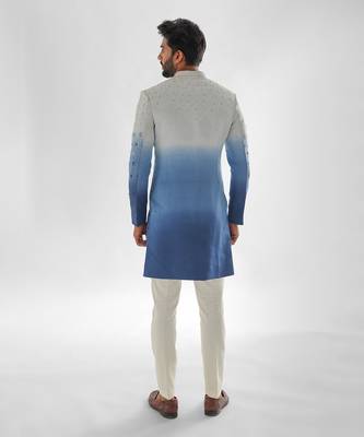 Cream & blue sunset achkan set 3