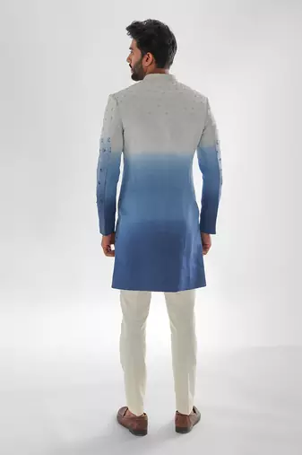Cream & blue sunset achkan set
