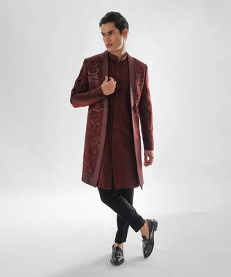 Cadburry brown phlox achkan set 1