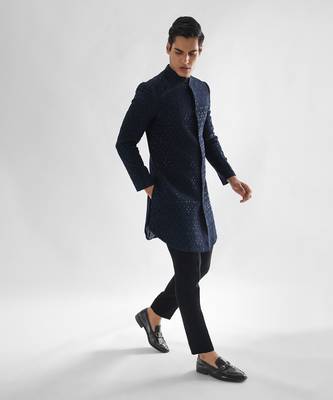 Navy blue deep forest  achkan set 4