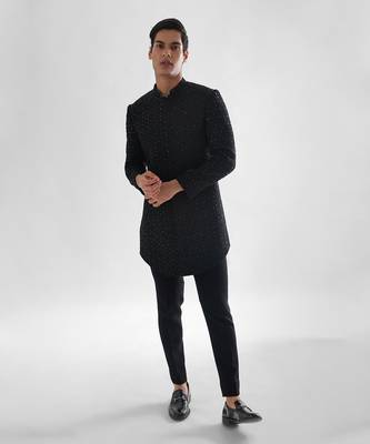 Navy black anant achkan set 1