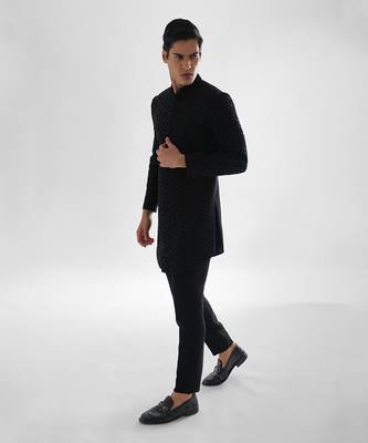 Navy black anant achkan set 2