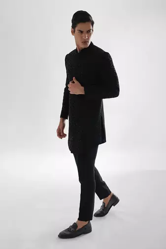 Navy black anant achkan set