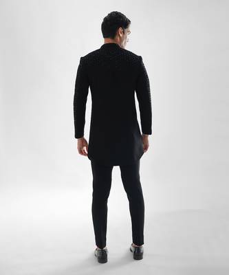 Navy black anant achkan set 4
