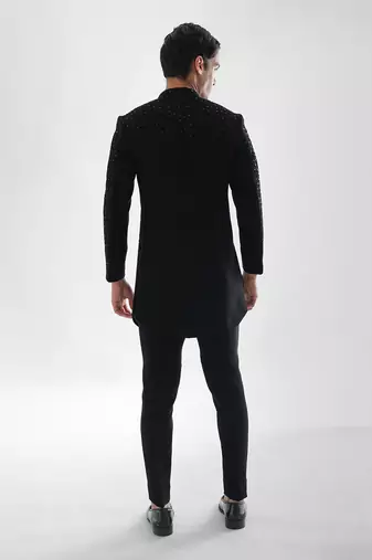Navy black anant achkan set