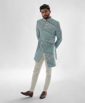Sky blue xanthos achkan set 1