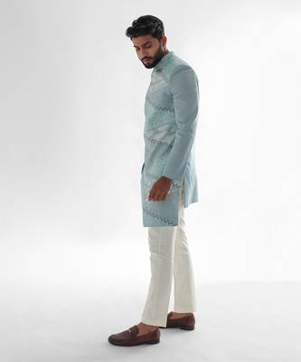 Sky blue xanthos achkan set 2