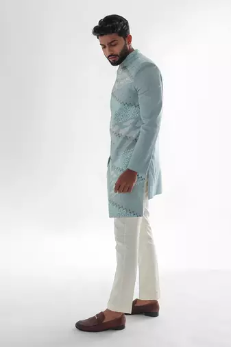 Sky blue xanthos achkan set