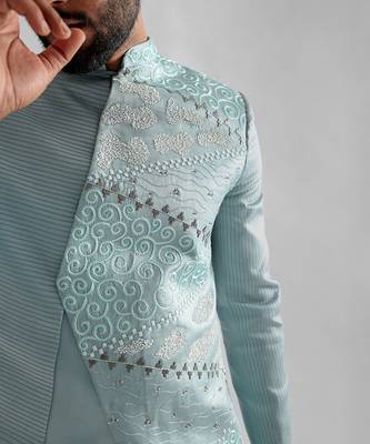 Sky blue xanthos achkan set 4