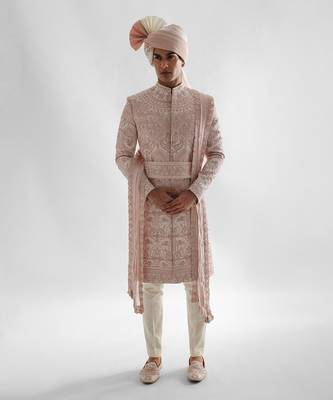 Powder pink sherwani set 1