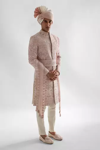 Powder pink sherwani set