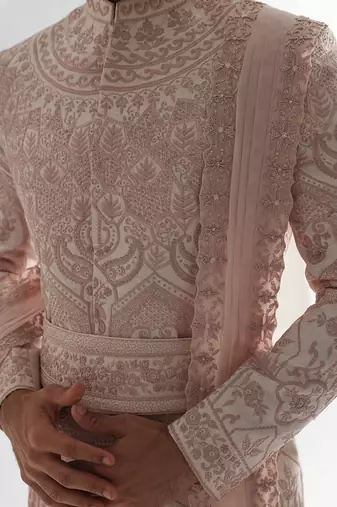 Powder pink sherwani set