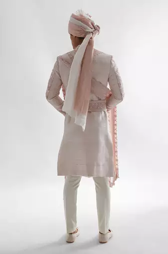 Powder pink sherwani set