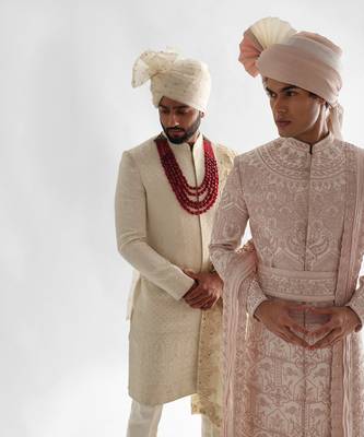 Powder pink sherwani set 5