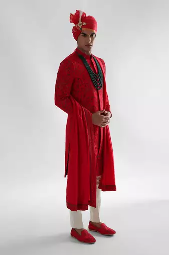 Red sherwani set