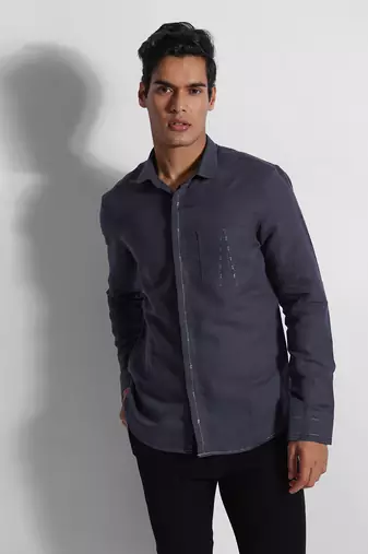 Dark grey paris cotton linen shirt