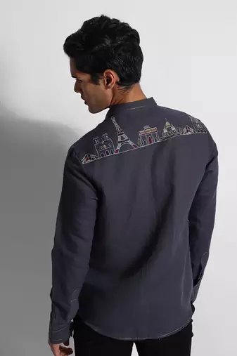 Dark grey paris cotton linen shirt
