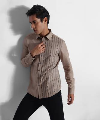 Beige symbols cotton linen shirt 2