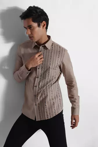 Beige symbols cotton linen shirt