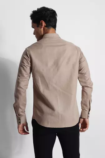 Beige symbols cotton linen shirt