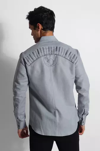 Grey piano man cotton linen shirt