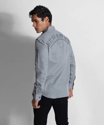 Grey piano man cotton linen shirt 4