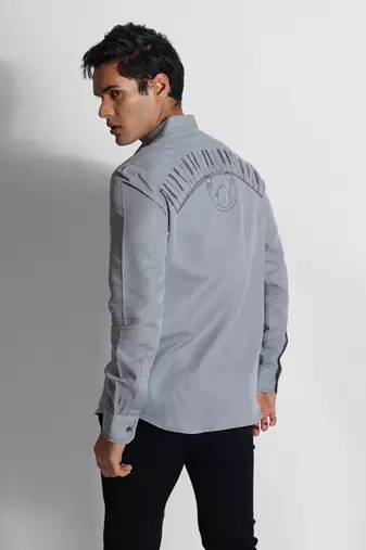 Grey piano man cotton linen shirt