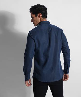 Indigo cherry blossom cotton linen shirt 3