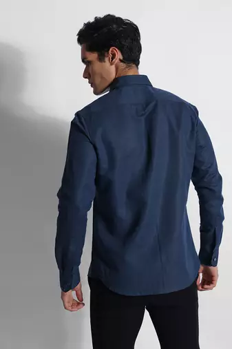 Indigo cherry blossom cotton linen shirt