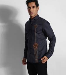 Greyish blue giraffe cotton linen shirt