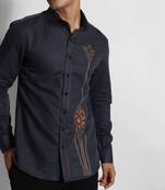 Greyish blue giraffe cotton linen shirt