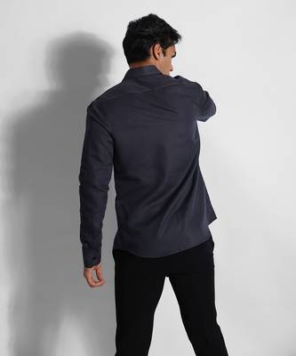 Greyish blue giraffe cotton linen shirt 4