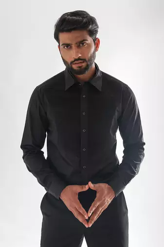 Black horizontal pinticks giza cotton shirt