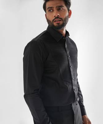 Black horizontal pinticks giza cotton shirt 3