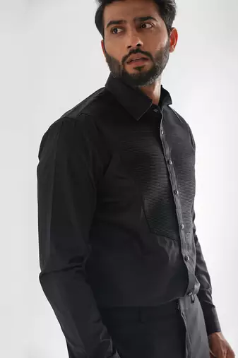 Black horizontal pinticks giza cotton shirt