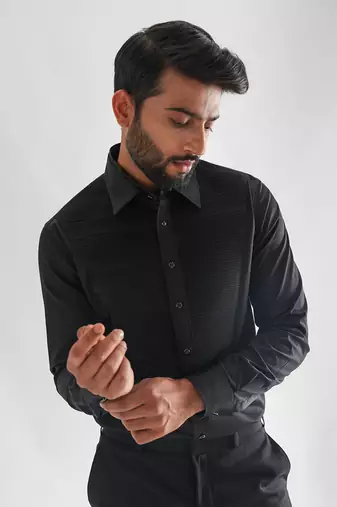 Black horizontal pinticks giza cotton shirt