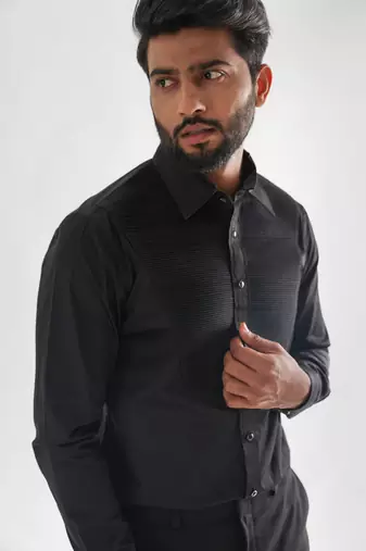Black horizontal pinticks giza cotton shirt