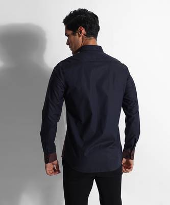 Navy blue & brown giza cotton shirt 2
