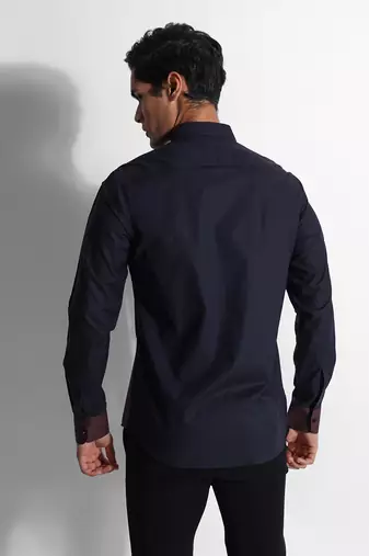 Navy blue & brown giza cotton shirt