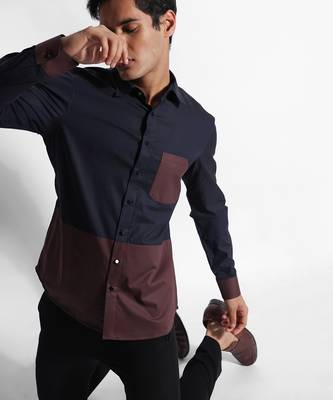 Navy blue & brown giza cotton shirt 3