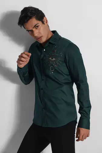 Bottle green egyptian eye giza cotton shirt