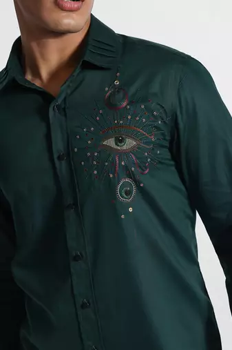 Bottle green egyptian eye giza cotton shirt