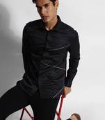 Black leather criss cross giza cotton shirt