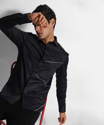 Black leather criss cross giza cotton shirt 2