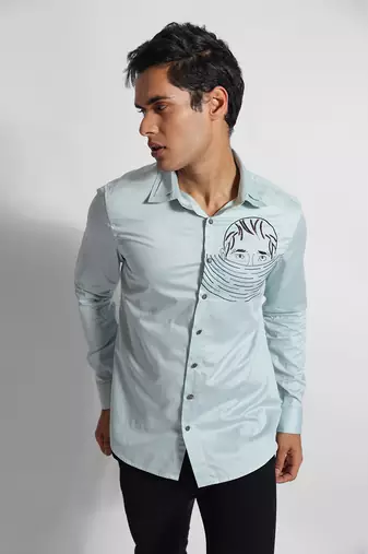 Powder green sinking man turkish cotton shirt